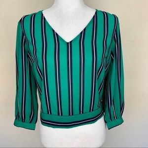 Japna Green and Blue Tie Back Striped Cropped Top